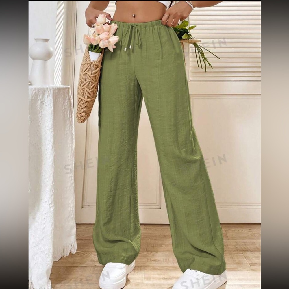 Loose Fit Elastic Waist Wide-Leg Trousers With Bamboo Joint Pattern